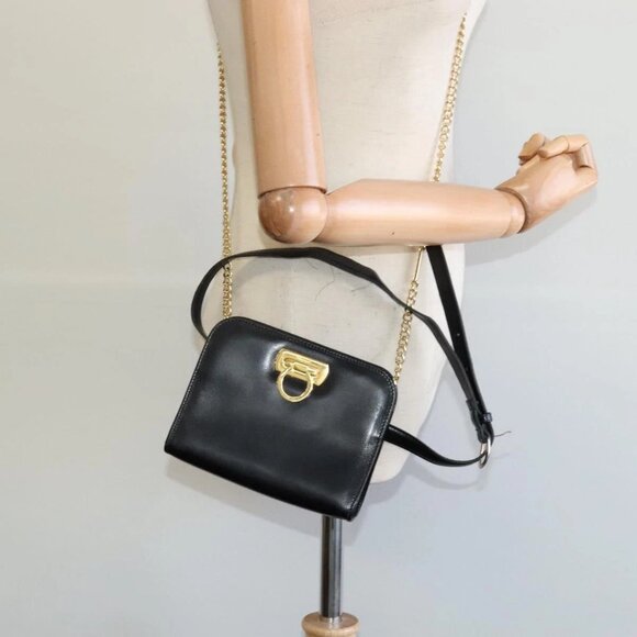 Salvatore Ferragamo Gancini Chain Bag Leather 2way Black Gold Silver Auth hk2202 - Picture 1 of 16